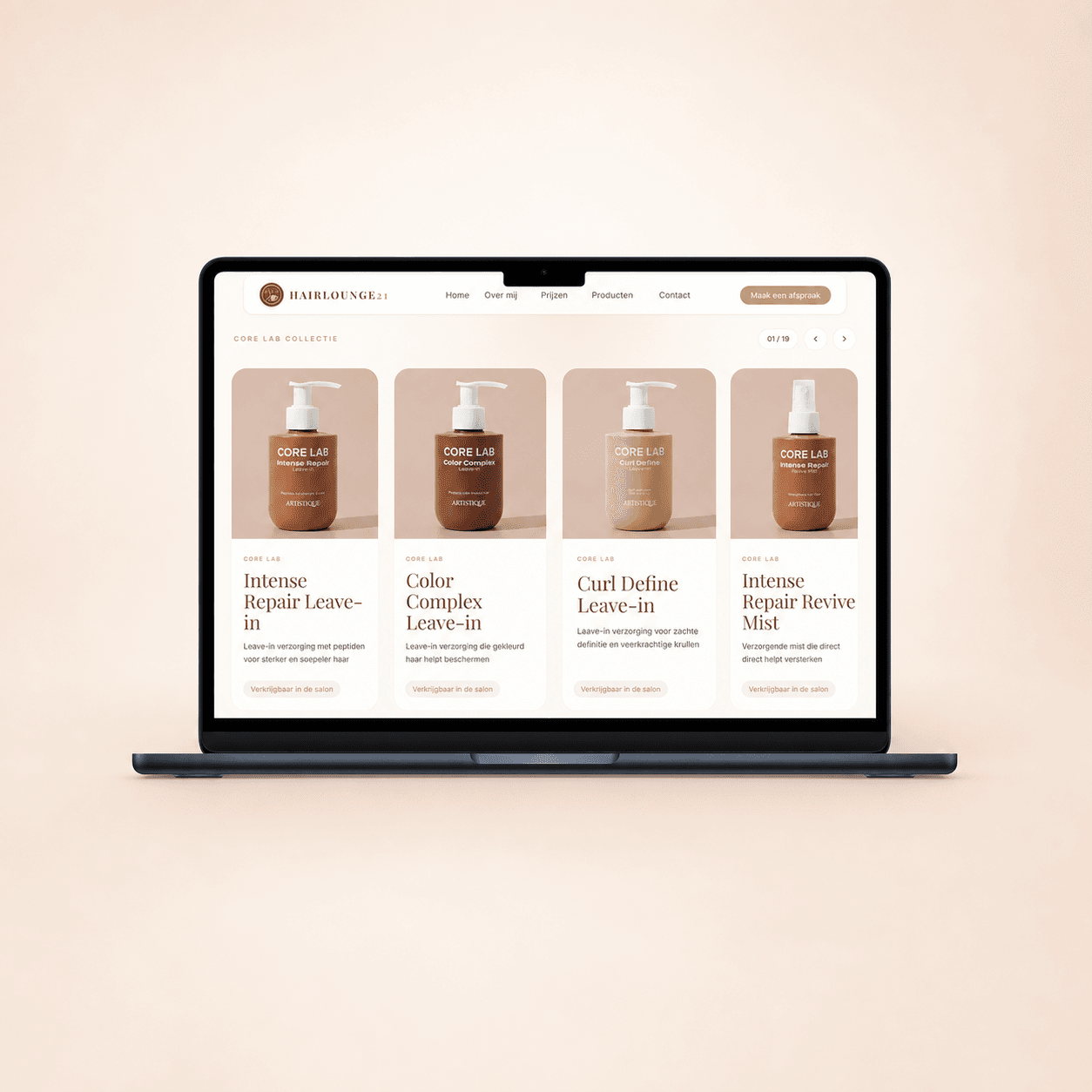 Core Lab productoverzicht op de website van HairLounge 21